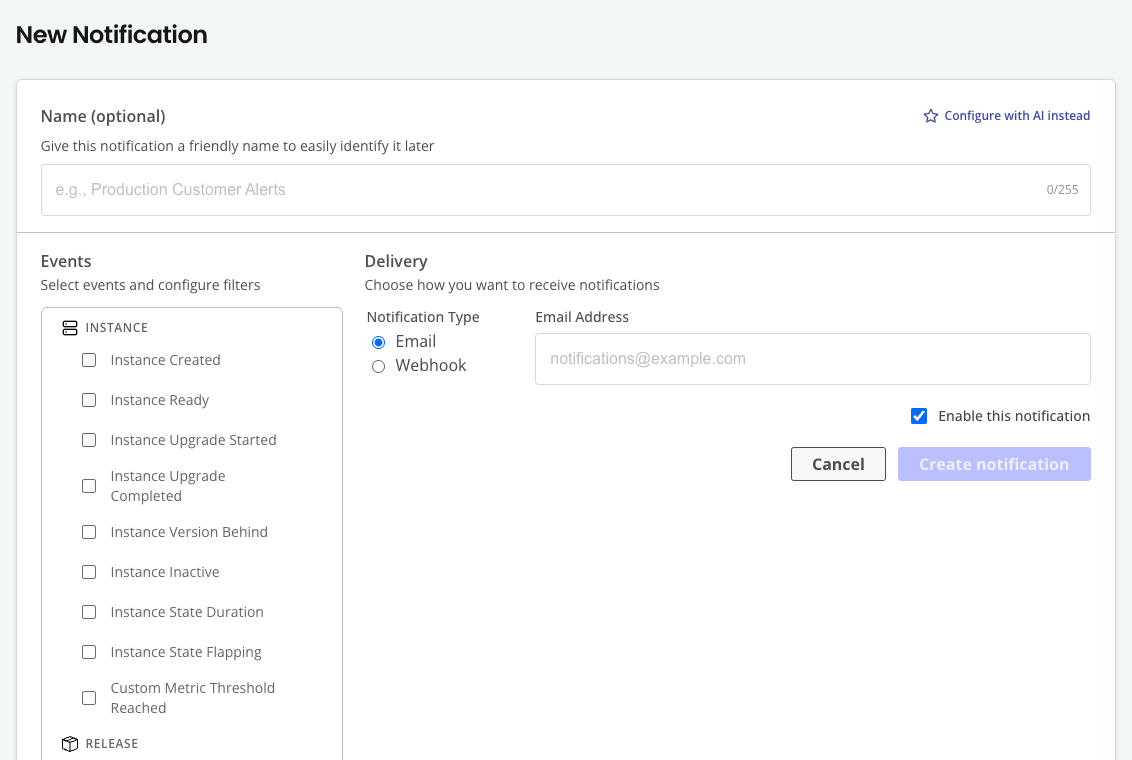 notifications overview page